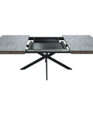 Retro Stretch Dining Table with Storage Box, Stone Top