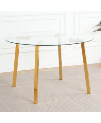 Modern Round Glass Dining Table with Gold Legs (47.2")
