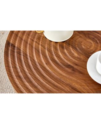 Natural Wood Round Coffee Table - 23.6" Diameter, Black Metal Leg