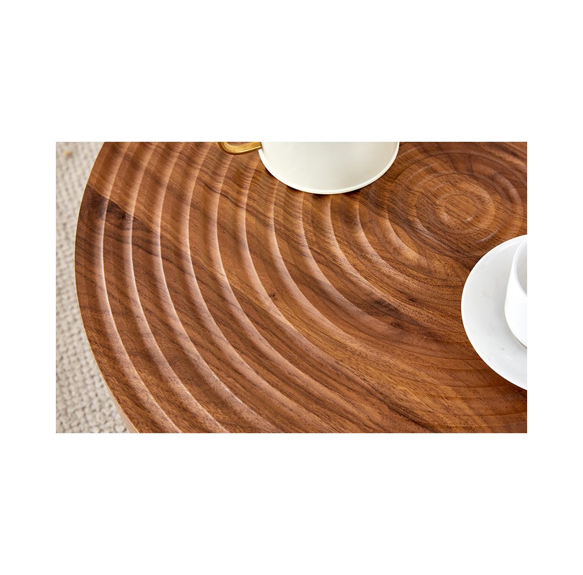 Streamdale Furniture Natural Wood Round Coffee Table - 23.6" Diameter, Black Metal Leg