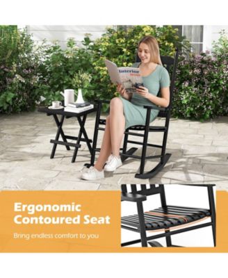 High-Back Acacia Wood Outdoor Rocking Chair with Solid Rocking Base-Black