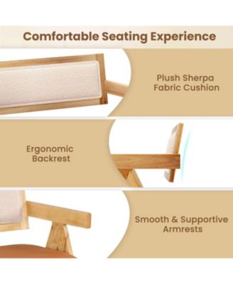 Rubber Wood Dining Bench with Armrest Sherpa Upholstered Backrest and Soft-padded Seat-Natural