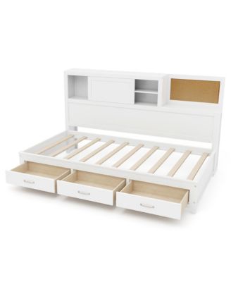 Twin Size Daybed w/ 3 Drawers Wooden Sofa Bed Frame w/ Storage Shelves