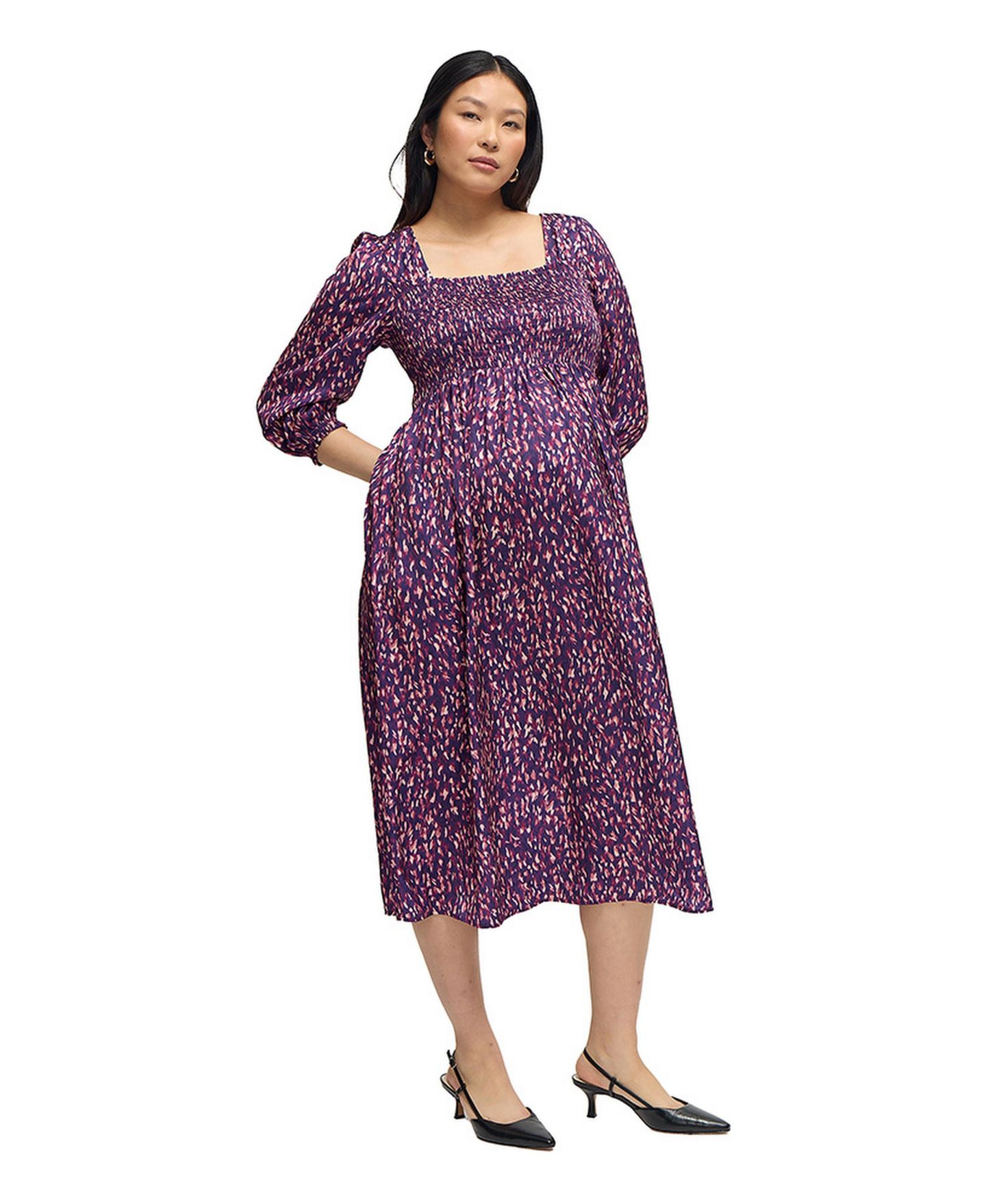 Женское платье Ingrid + Isabel Smocked Sateen Nursing Midi, цвет: Синий инжирный — фото 1