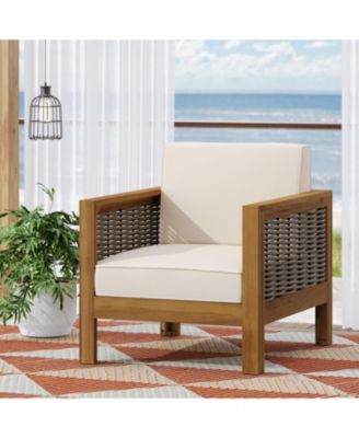 Streamdale Acacia Wood Club Chair, Wicker Accents, Teak Finish