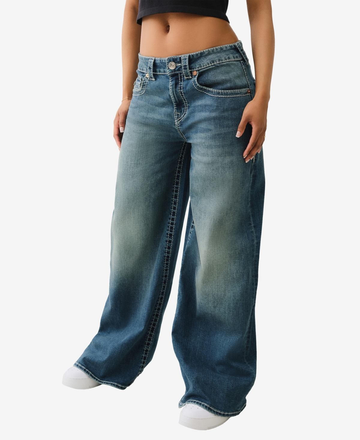 TRUE RELIGION WOMEN'S JESSIE WING BAGGY BIG T FLAP JEANS 