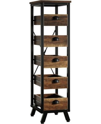 Wood Fruit and Vegetable Storage Rack Set of 2, 5-Tier Narrow Snack Stand Kitchen Stand Fruit Basket