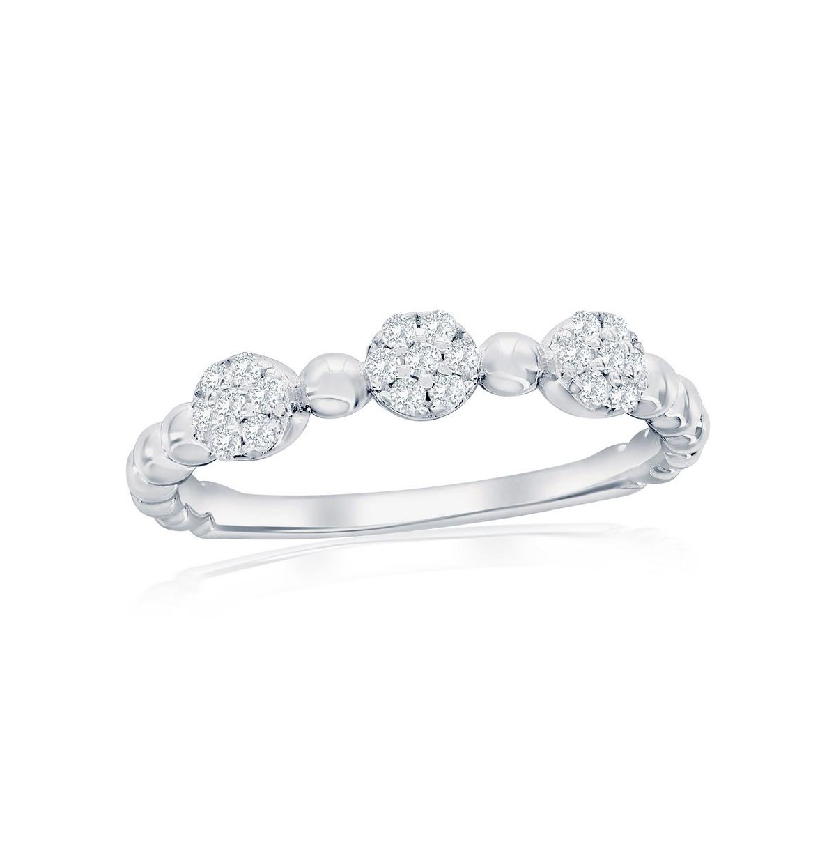 Sterling Silver, Round Pave Cz & Beaded Ring - Silver