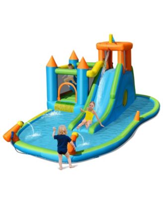 Inflatable Water Slide with Bounce House and Splash Pool without Blower for Kids
