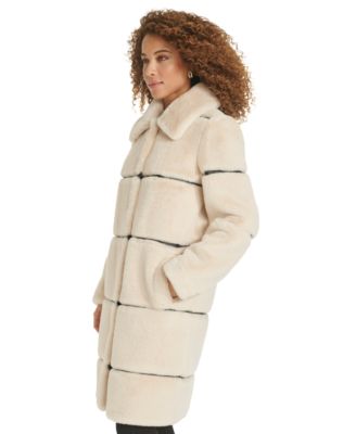 Women's Faux-Leather Trim Faux-Fur Coat