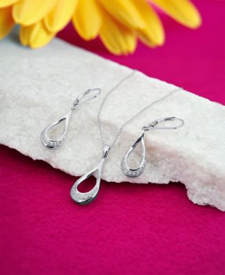 2-Pc. Set Diamond Open Teardrop Pendant Necklace & Matching Drop Earrings (1/6 ct. t.w.) in Sterling Silver, Created for Macy's