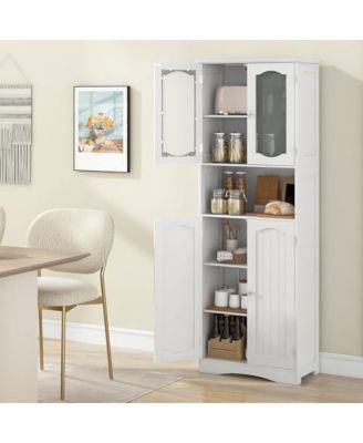 64.5 Inches Tall Bathroom Storage Cabinet with Frost Glass Doors and Shelves