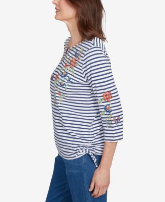 Petite El Paso Floral Stripe Ruched Sides Top