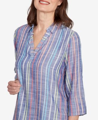 Petite El Paso Textured Multi Stripe Collared Top