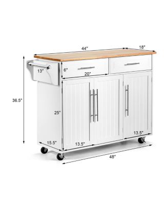 Kitchen Island Cart with Knife Block and Lockable Castors