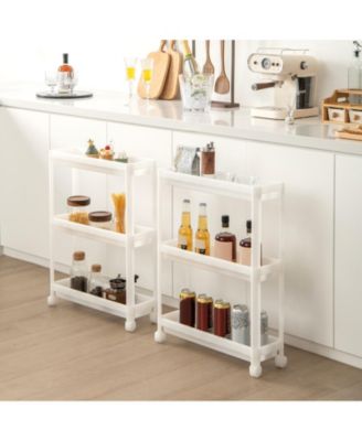 2 Pieces 3-Tier Slim Detachable Storage Cart with Drainage Holes and Wheels