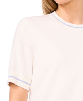 Women's Cotton Contrast-Stripe Short-Sleeve Sweater