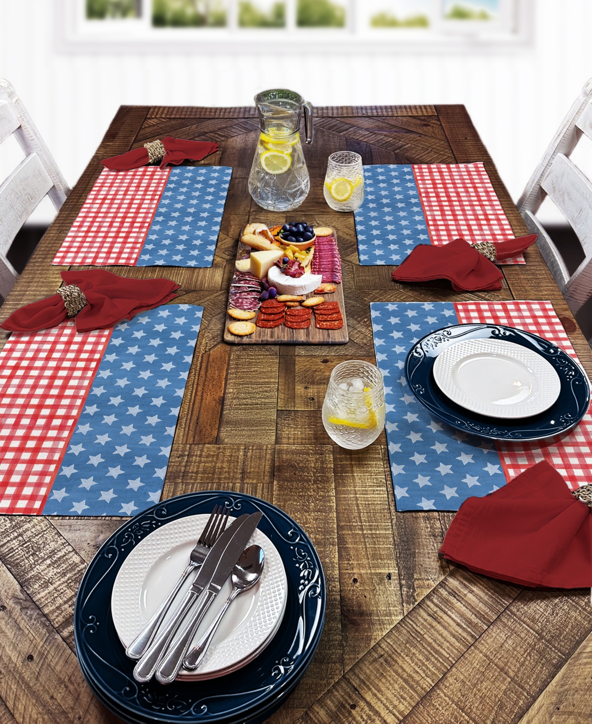 Counterart Old Glory Gingham Premier Fabric Placemats, Set Of 4