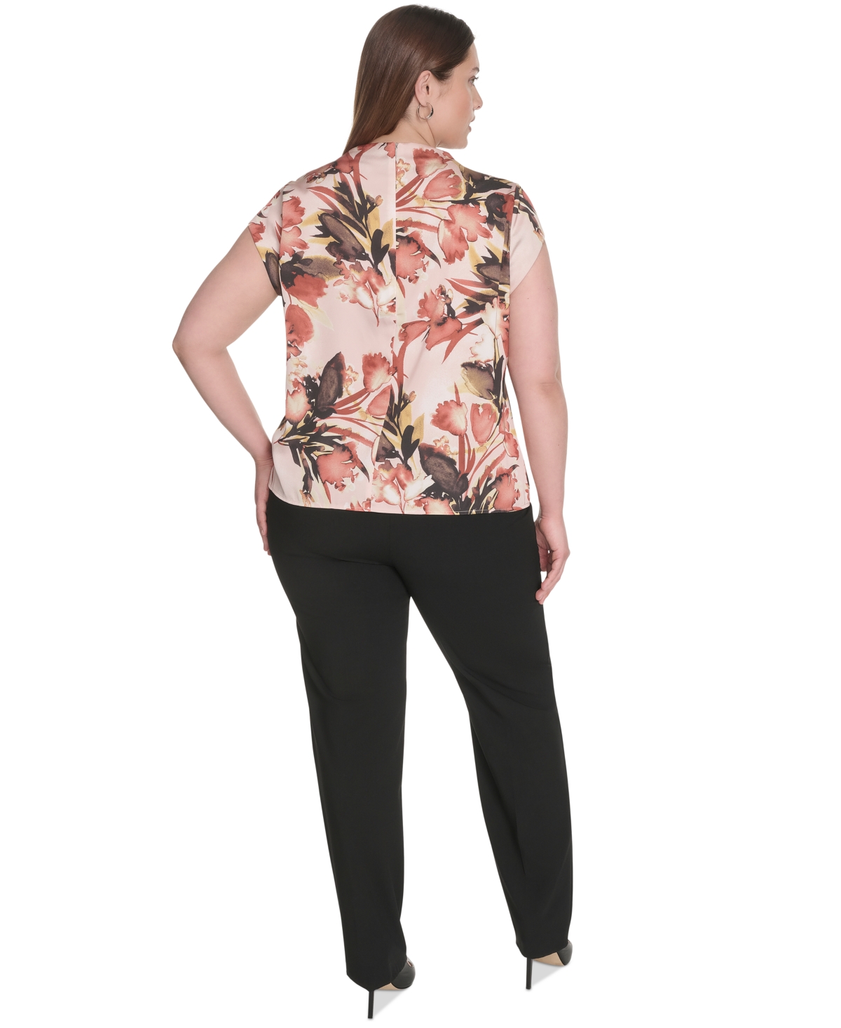 Calvin Klein Plus Size Printed Mock-neck Cap-sleeve Top In Multi