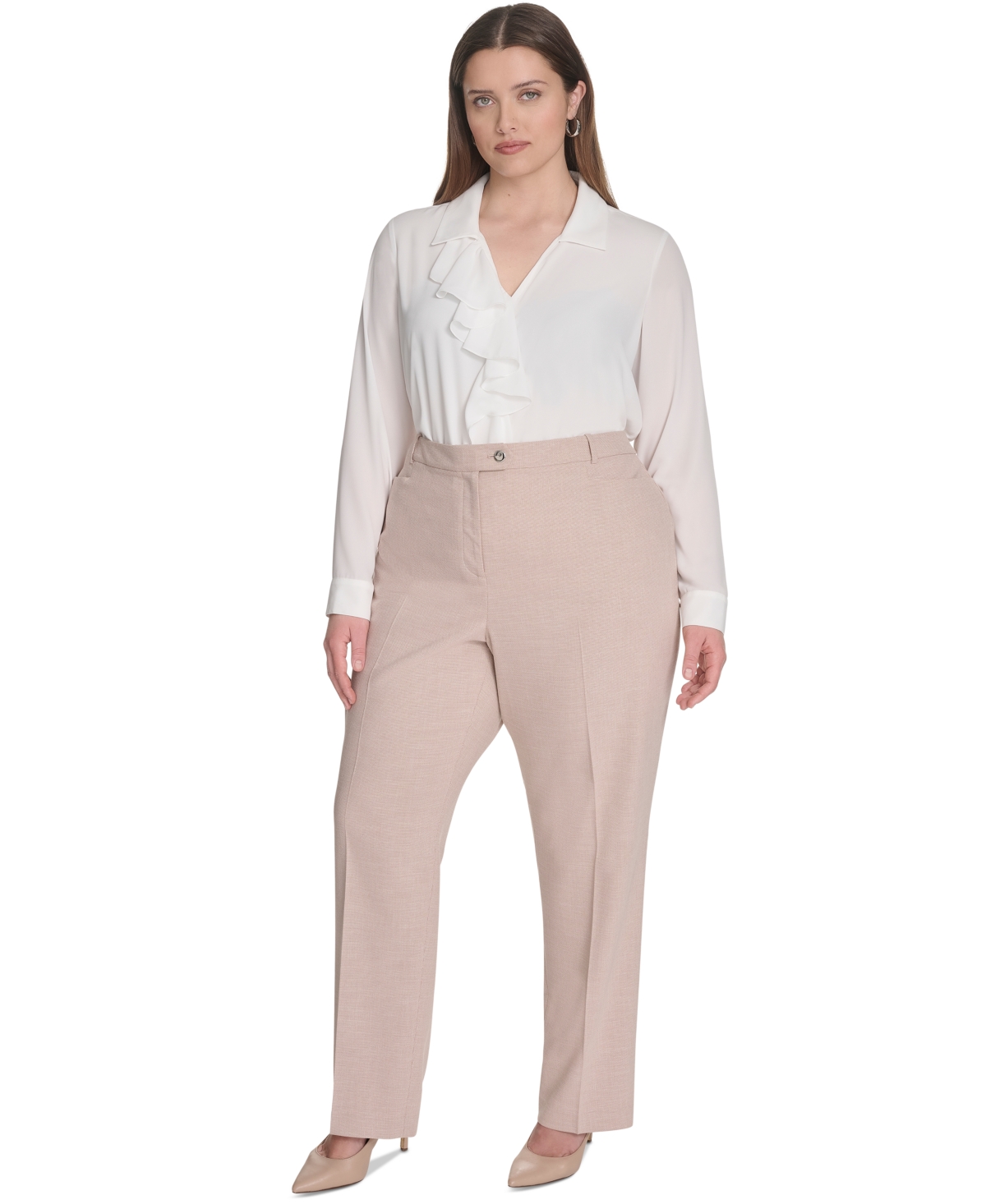 Calvin Klein Plus Size High-rise Wide-leg Pants In Pink