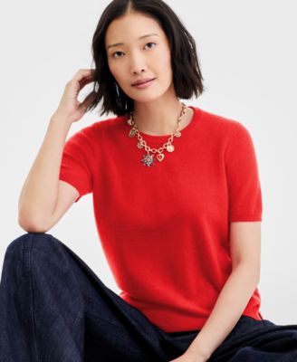 Charter Club - Women's 100% Cashmere Crewneck Short-Sleeve Sweater