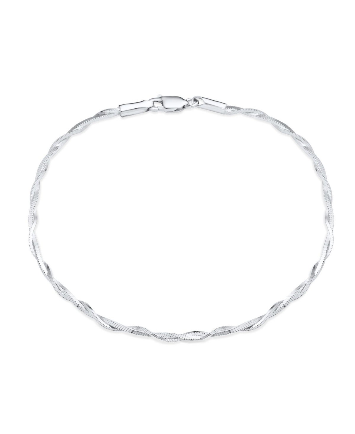 Simple Interlocking Double Box Chain Anklet Ankle Bracelet Sterling Silver 9 Inch - Silver