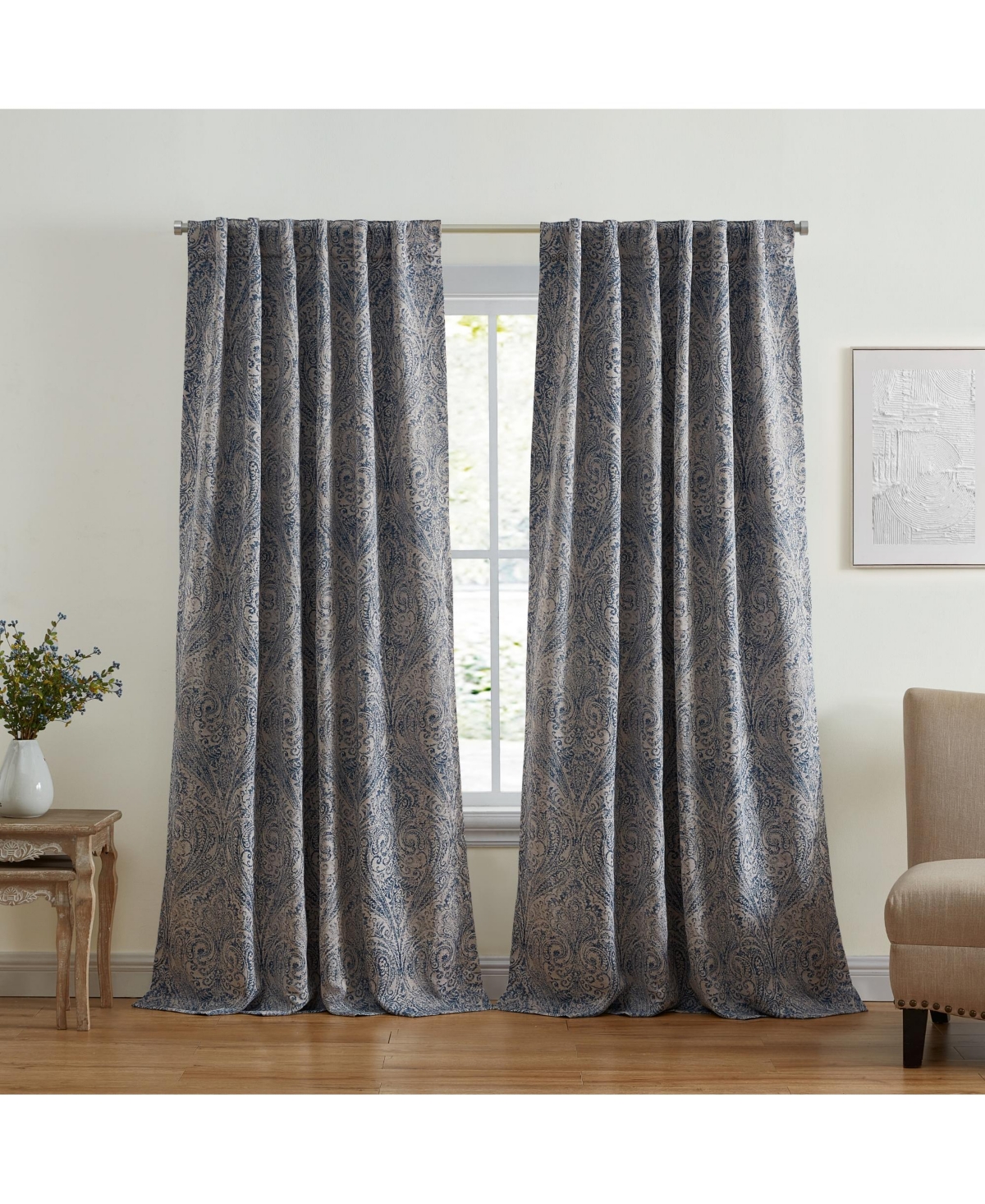 Vittoria Paisley Printed Blackout Curtain Panel - Blue