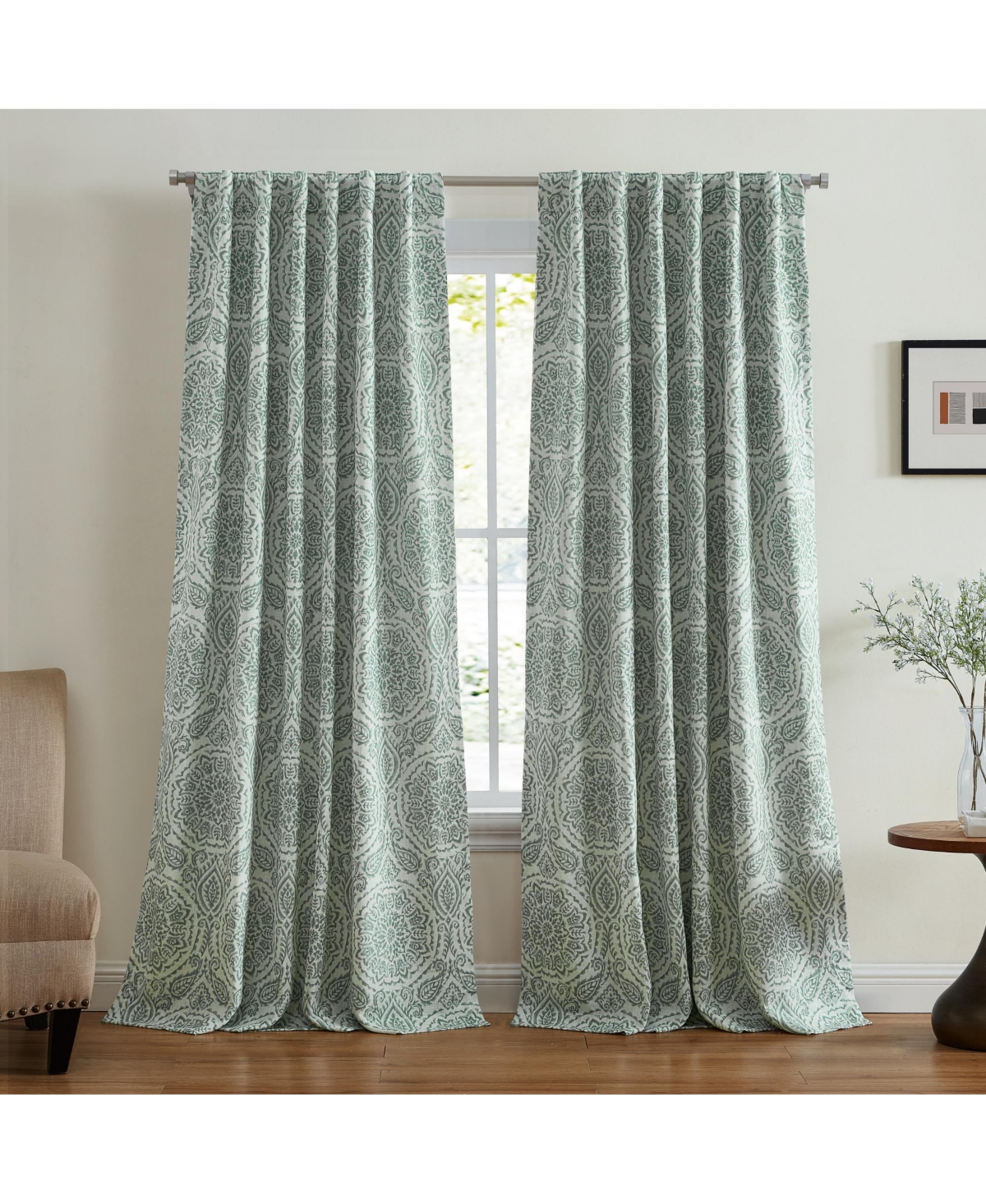 Giovanni Medallion Linen Blend Window Curtain Panel - Blue