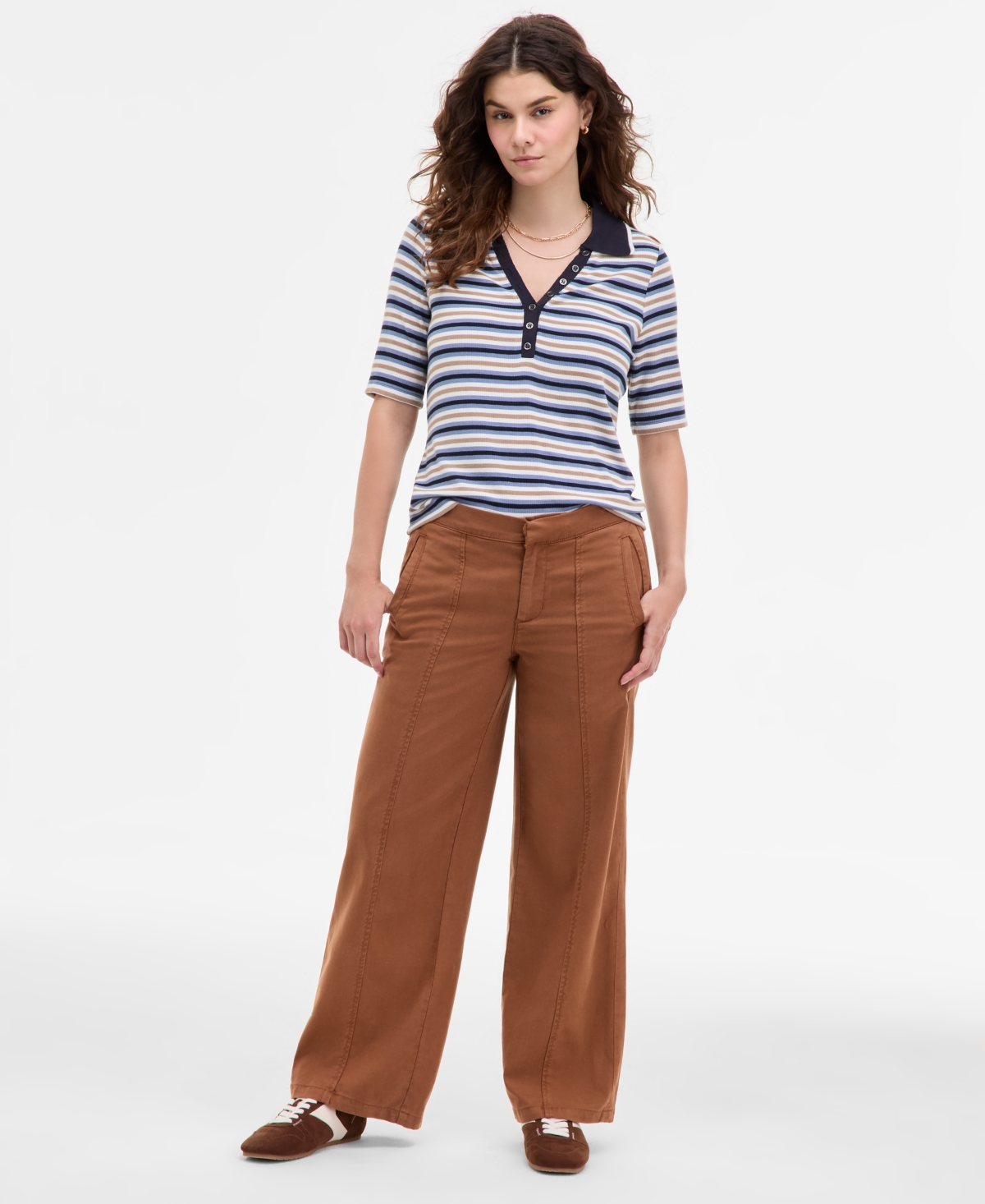Women's High Rise Wide-Leg Pants - Mocha Brown