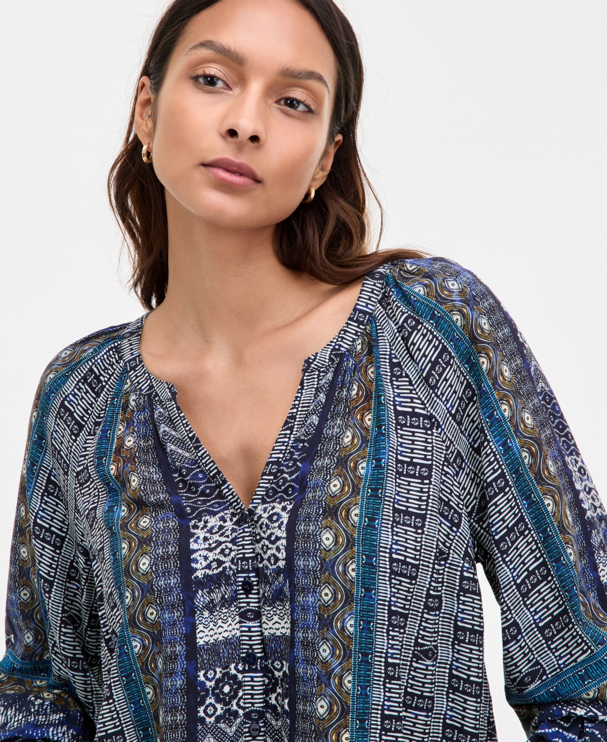 Liverpool Los Angeles Three Quarter Sleeve Shibori Print Shirt In Multi