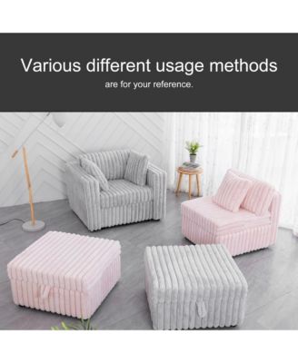 106" Light Gray Sofa with Ottoman Lift - Modern Modular Design