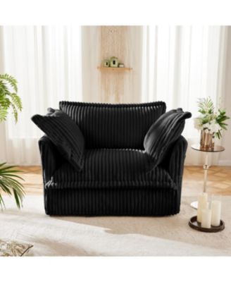 Black Corduroy Slipcovered Armchair with Pillows
