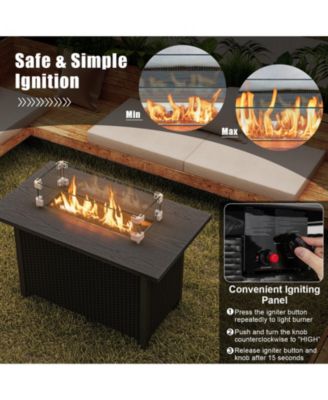 50000 BTU 2 Inch ropane Gas Fire Pit Table with Wind Guard and Glass Rocks