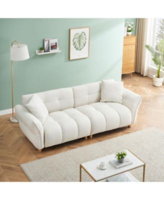 93.70 inches long, Teddy Sofa Fabric, with two matching pillows and three spacious and comfortable seats, for Apartment Office Living Room - Beige