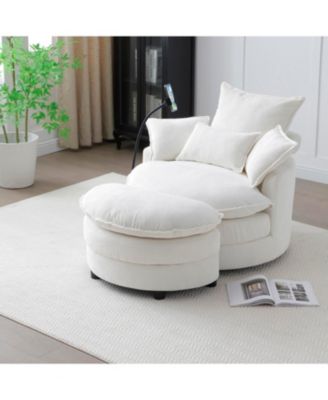 Modern Comfy Circle Lounge Chair with 360 Swivel (Beige)