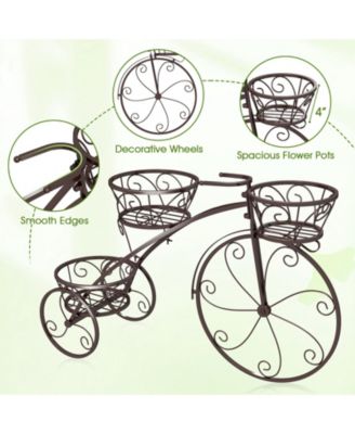 Tricycle Plant Stand Flower Pot Cart Holder with 3 Hollowed Baskets