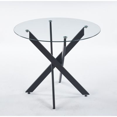 Glass Dining Table with Cross Metal Legs