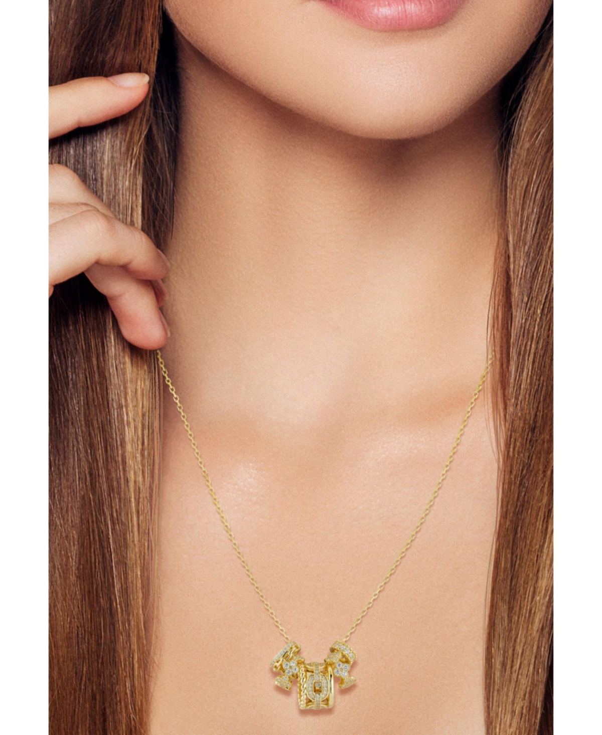 Sterling Silver Multi Ring Charm Pendant Necklace - Gold
