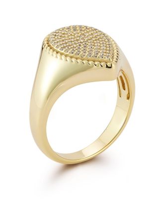 Sterling Silver Pave Pear Signet Ring