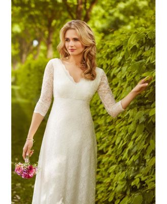 Women's Anya 3/4 Sleeve V-Neck Lace Bridal Gown