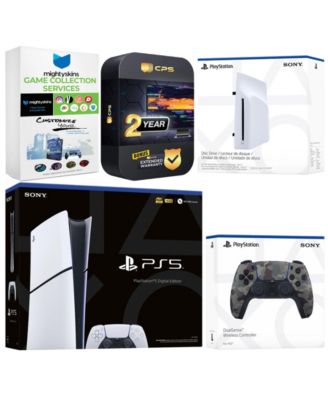 PlayStation 5 Slim Digital Bundle with Disc Drive, Extra Controller, MightySkins Game Collection and 2 Year Extended Warranty