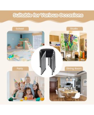 17.5 Inch Set of 6 Portable Plastic Stack Stools with Metal Frame