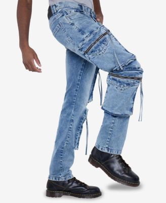 Men's All Over Zipper Cargo Pocket Straight Fit Fashion Jeans