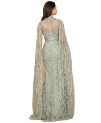 Women's High Neck Gown with Long Cape Sleeves