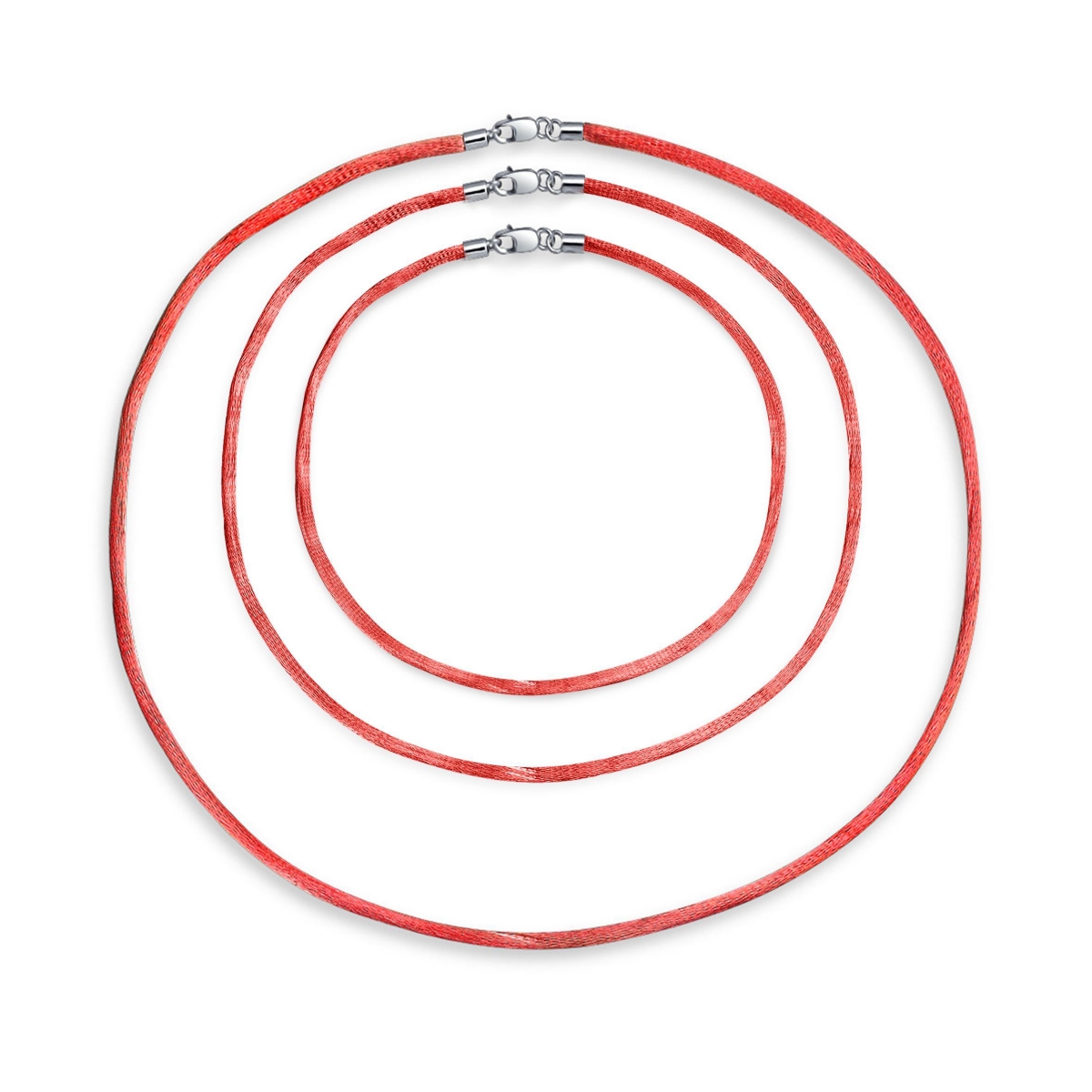 Bling Jewelry Set of Three Satin Cord Necklaces Multi Colors 16 Inch with Silver Clasp - Red 14, 18, 24