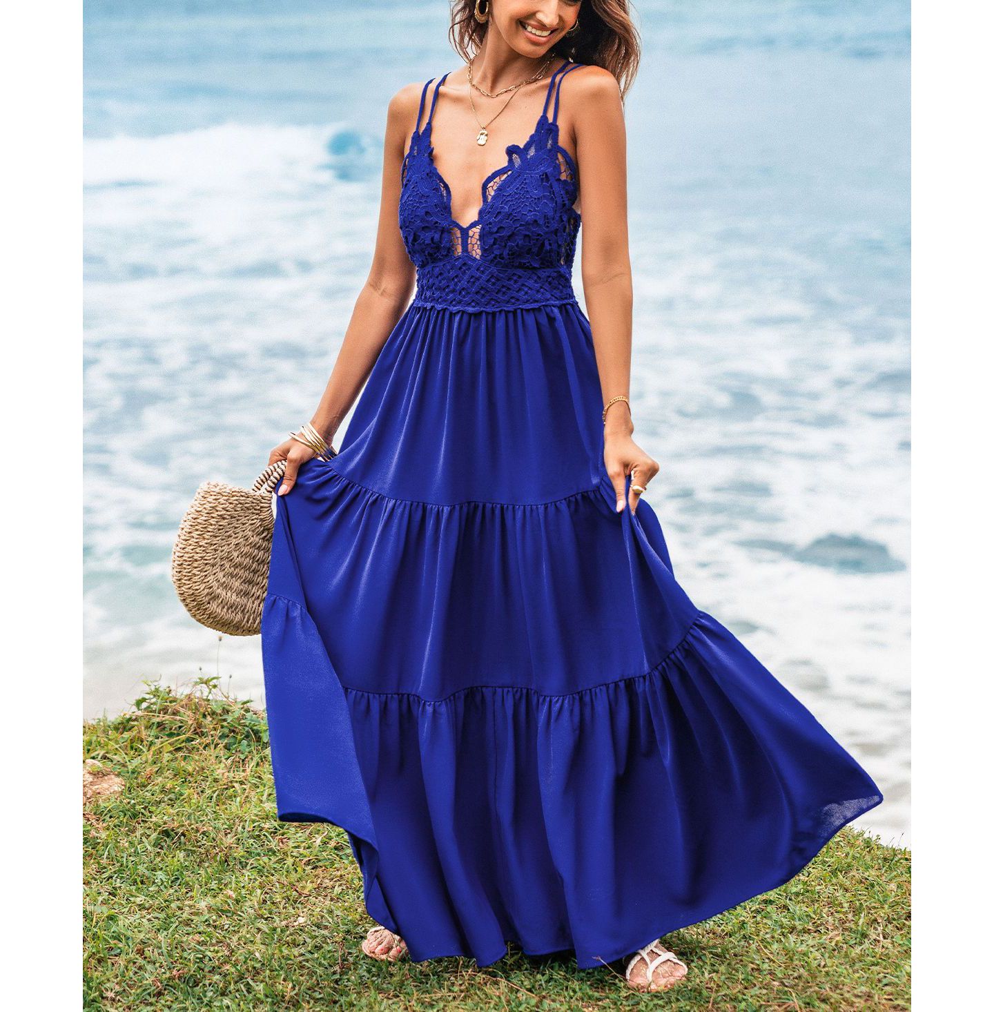 Женское платье Cupshe Romantic Stroll Maxi Beach, цвет: Средний синий — фото 2