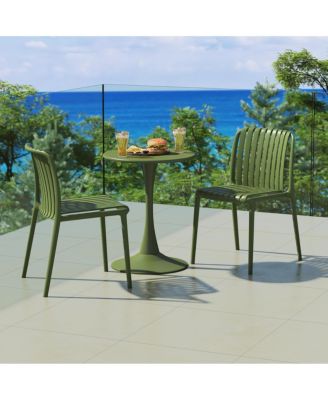 3-Piece Outdoor Metal Dining Table Set And Stackable Resin Patio Chairs