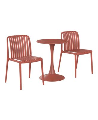 3-Piece Outdoor Metal Dining Table Set And Stackable Resin Patio Chairs