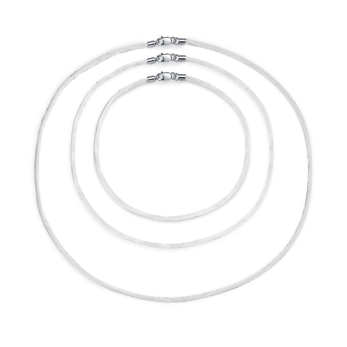 Bling Jewelry Set of Three Satin Cord Necklaces Multi Colors 16 Inch with Silver Clasp - White 18, 20, 24
