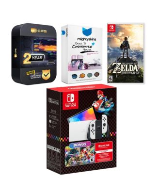 Switch OLED Console Mario Kart 8 Deluxe Bundle with The Legend of Zelda Breath of the Wild, MightySkins Console and Controller Skin Voucher